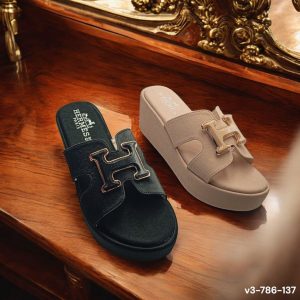 hermes slider platform wedge heels