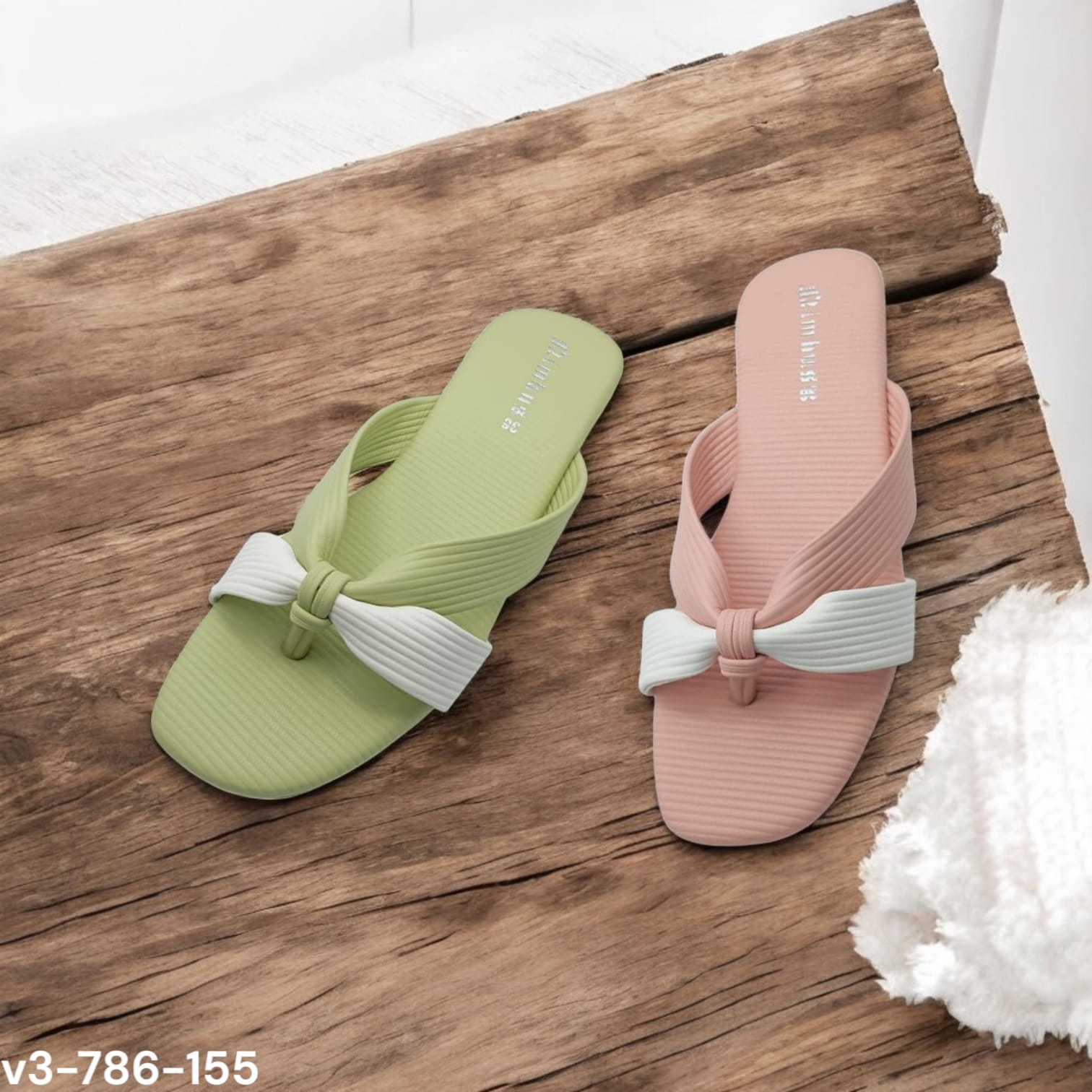 Pastel Stripe Textured Flip Flops Flats